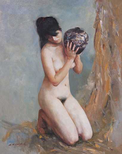 潘鸿海 1996年作 裸女与花瓶